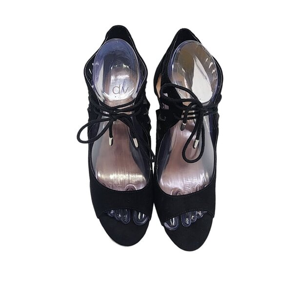 Dolce‎ Vita Black Faux Suede Cut Out Cage Lace Up Open Toe Pump Women's Size 6.5 - Picture 3 of 12